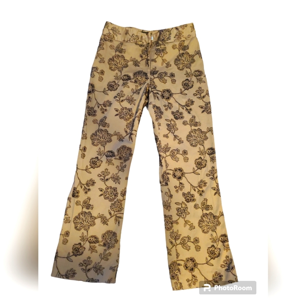 WilliSmith Floral print gold and black casual pants. Size 4 Dry clean only.